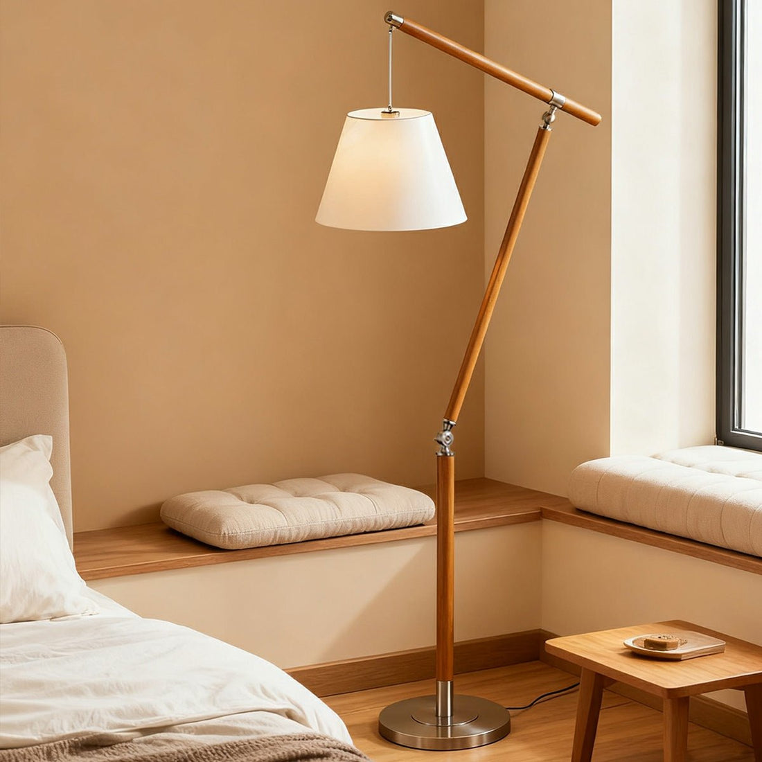 Vintage Wood Adjustable Swing Arm Floor Lamp - Flyachilles