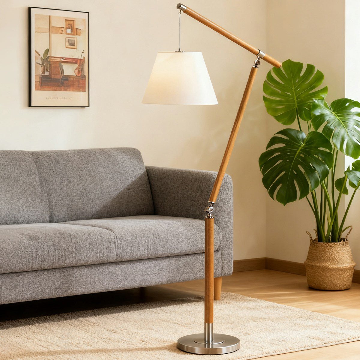 Vintage Wood Adjustable Swing Arm Floor Lamp - Flyachilles