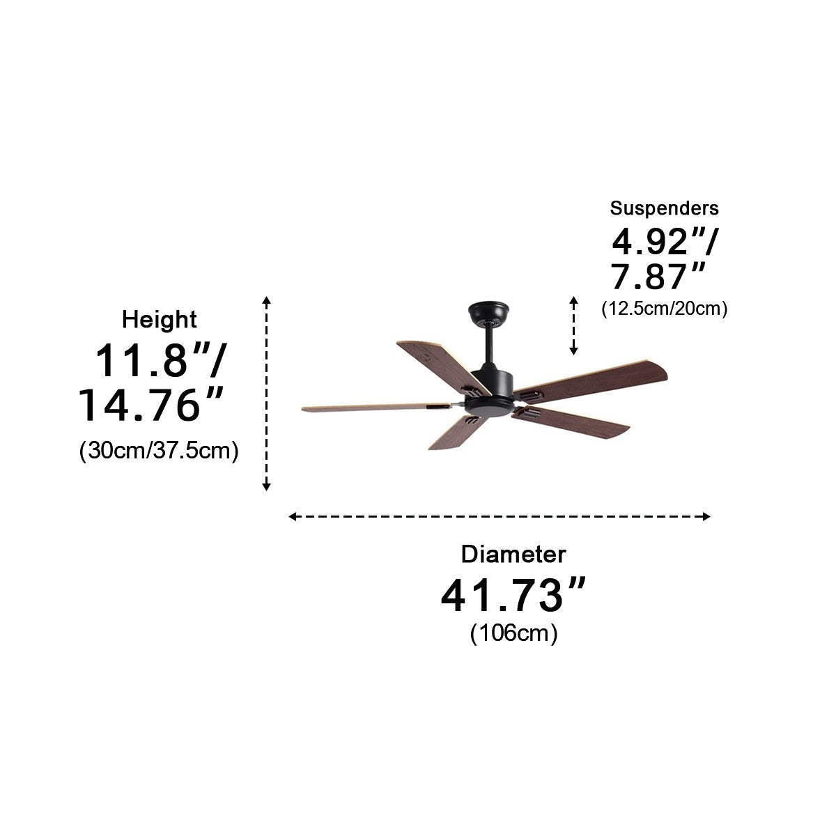 Vintage Wood Grain DC Motor 6 - speed Reverse Frequency Ceiling Fan 5 Blades - Flyachilles