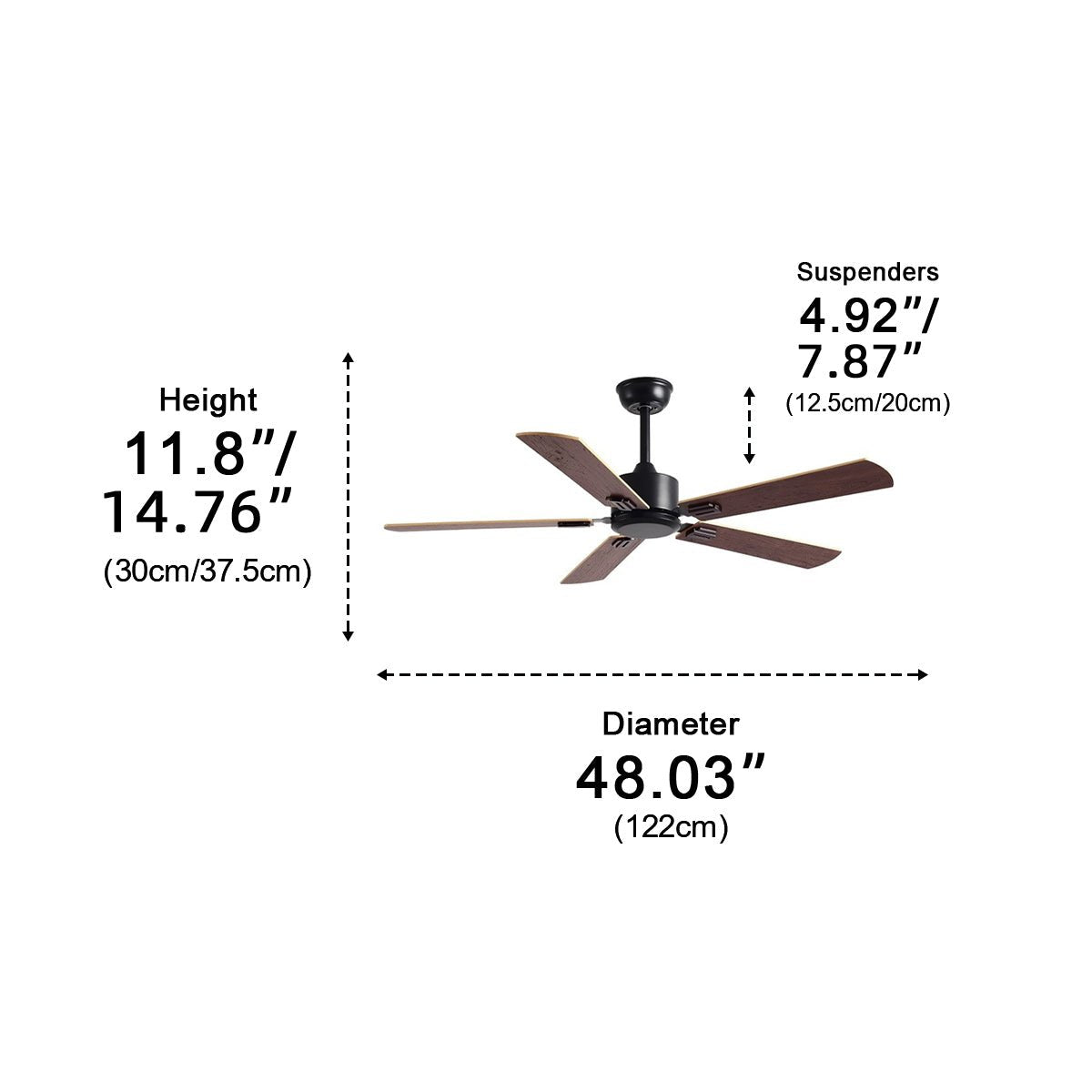 Vintage Wood Grain DC Motor 6 - speed Reverse Frequency Ceiling Fan 5 Blades - Flyachilles