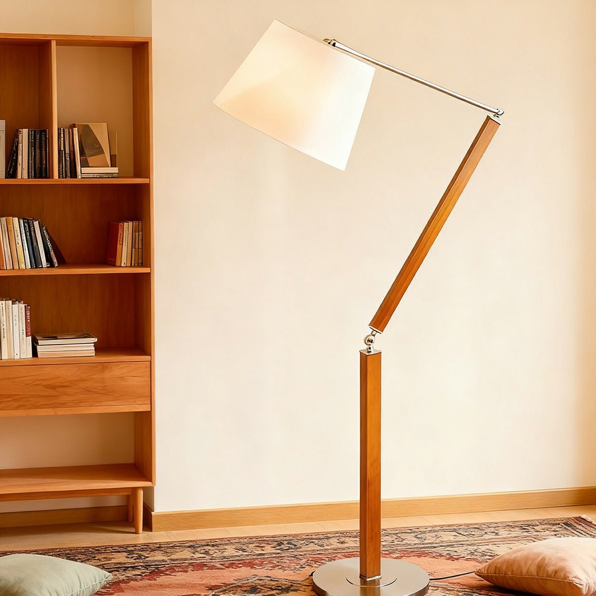 Vintage Wood White Lampshade Swing Arm Floor Lamp - Flyachilles