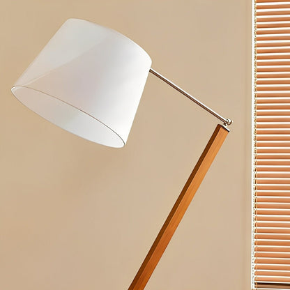 Vintage Wood White Lampshade Swing Arm Floor Lamp - Flyachilles