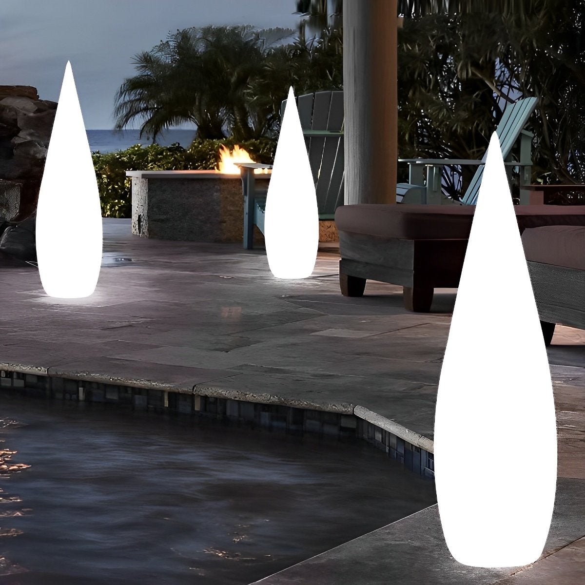 Water Drop LED Waterproof Rechargeable Solar Modern Standing Lawn Lights - Flyachilles