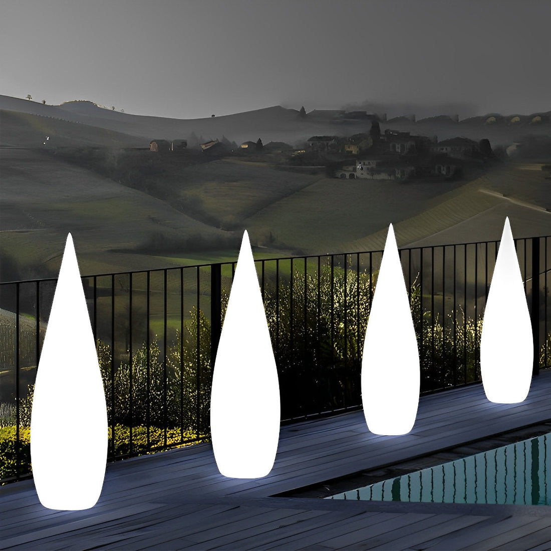 Water Drop LED Waterproof Rechargeable Solar Powered Modern Floor Lamps Standing Lawn Lights - Flyachilles
