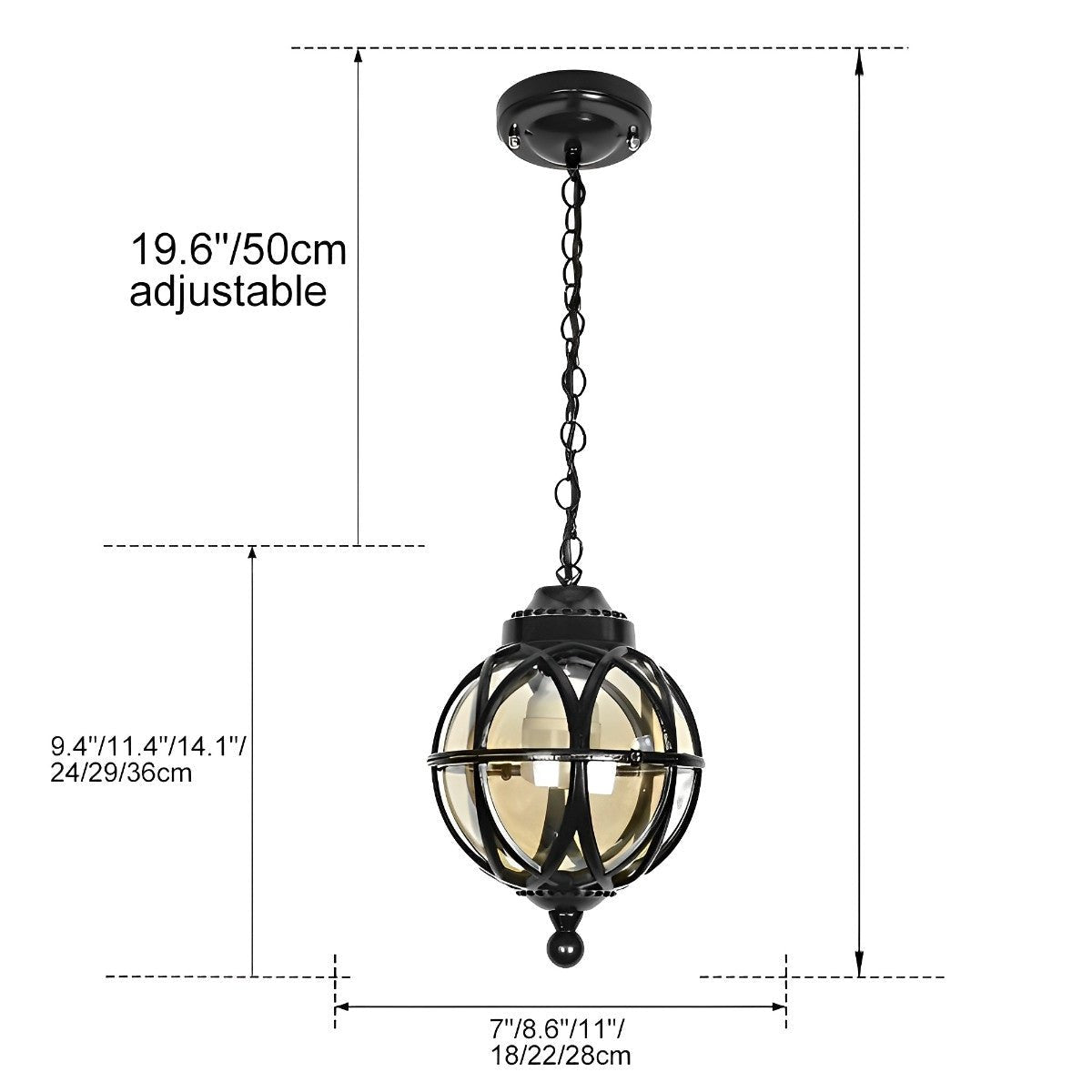 Waterproof Aluminum Glass Ball Outdoor Chandelier Light Hanging Chain Adjustable - Flyachilles