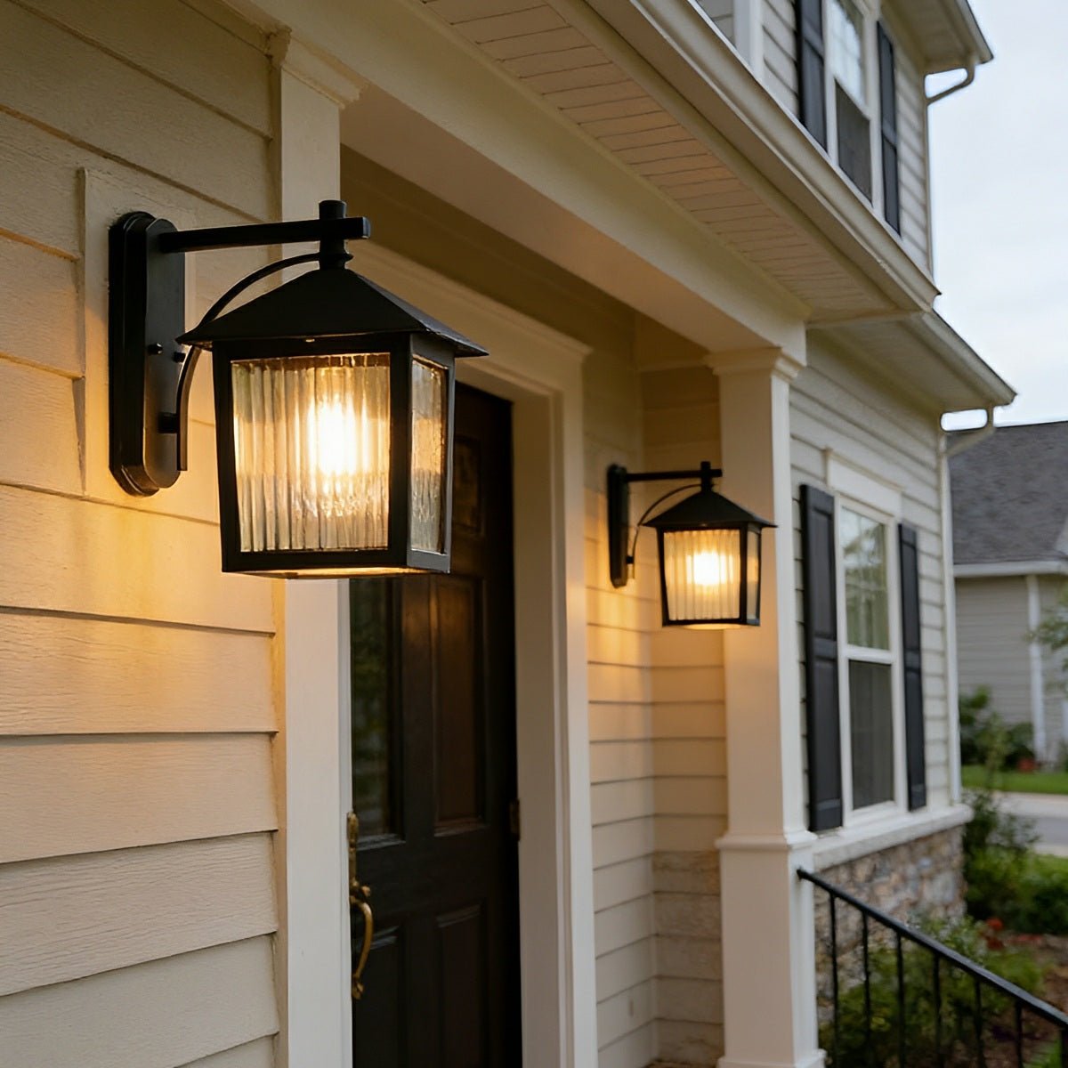 Outdoor Wall Lantern Set Of 2 – Black Waterproof Wall Mount Light, Glass Shade, E26 Base, 60W, Classic Style
