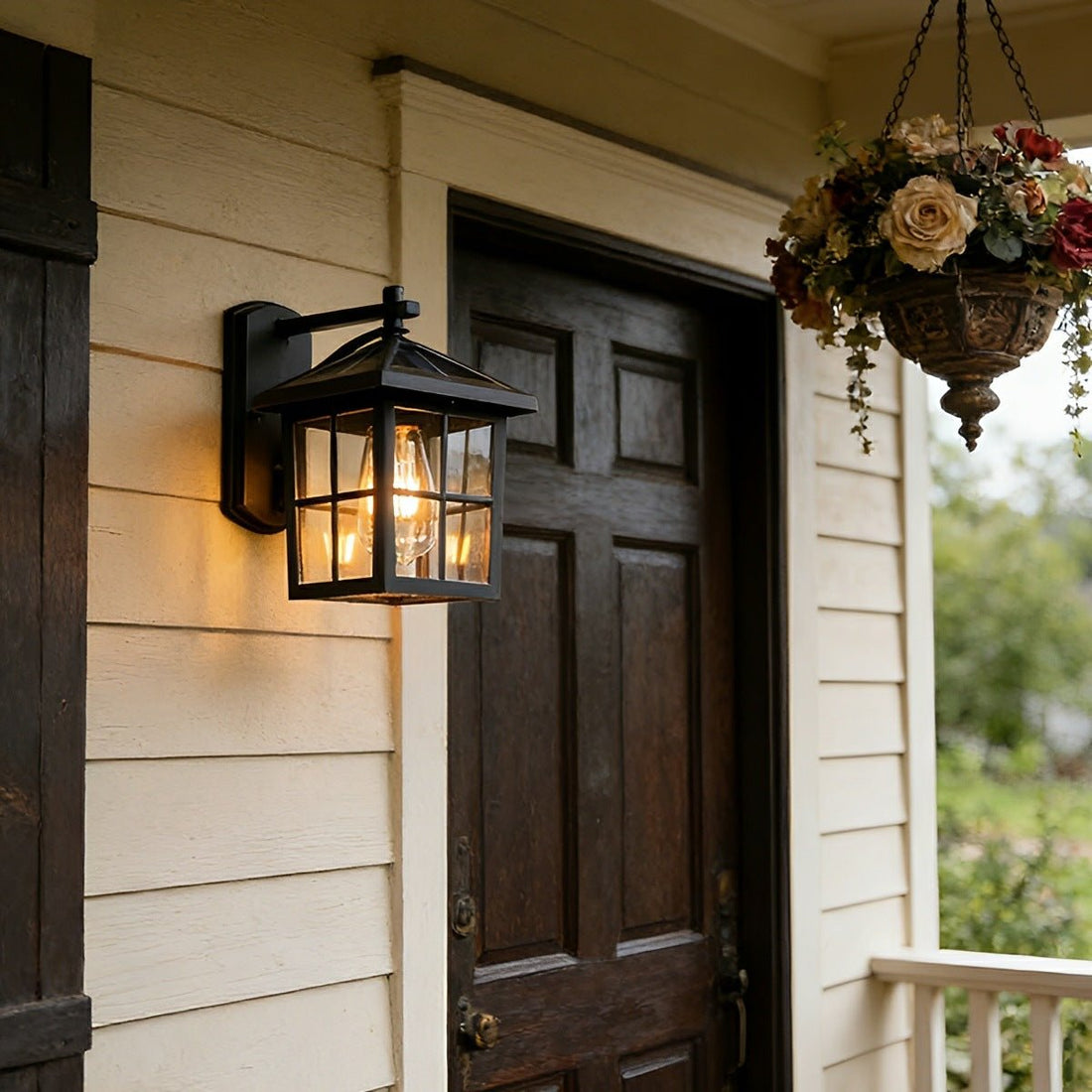 Waterproof Black Farmhouse Cross Lantern Outdoor Porch LED Wall Lights - Flyachilles
