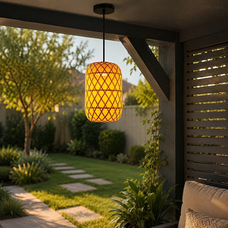 Waterproof Coastal Cylinder Rattan LED Outdoor Pendant Light - Flyachilles
