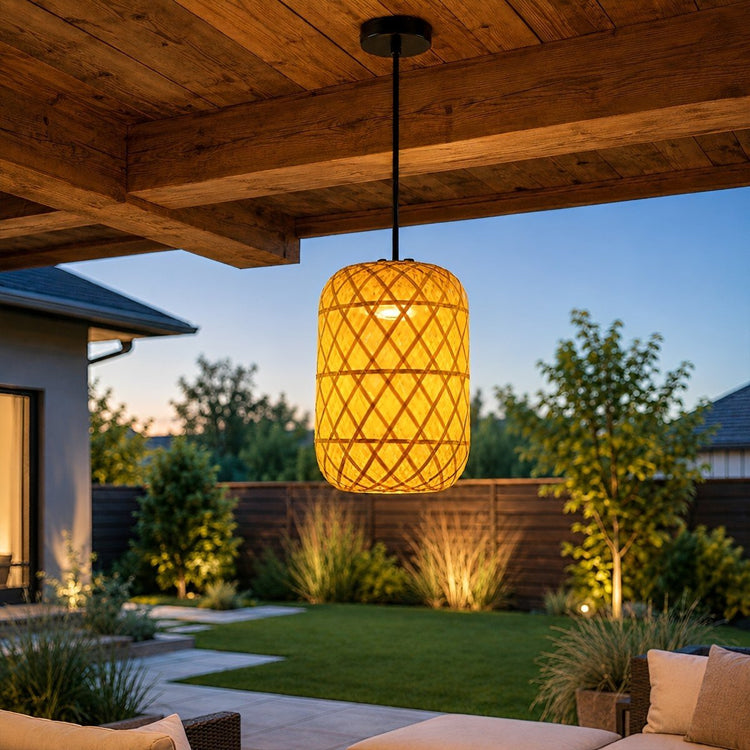 Waterproof Coastal Cylinder Rattan LED Outdoor Pendant Light - Flyachilles