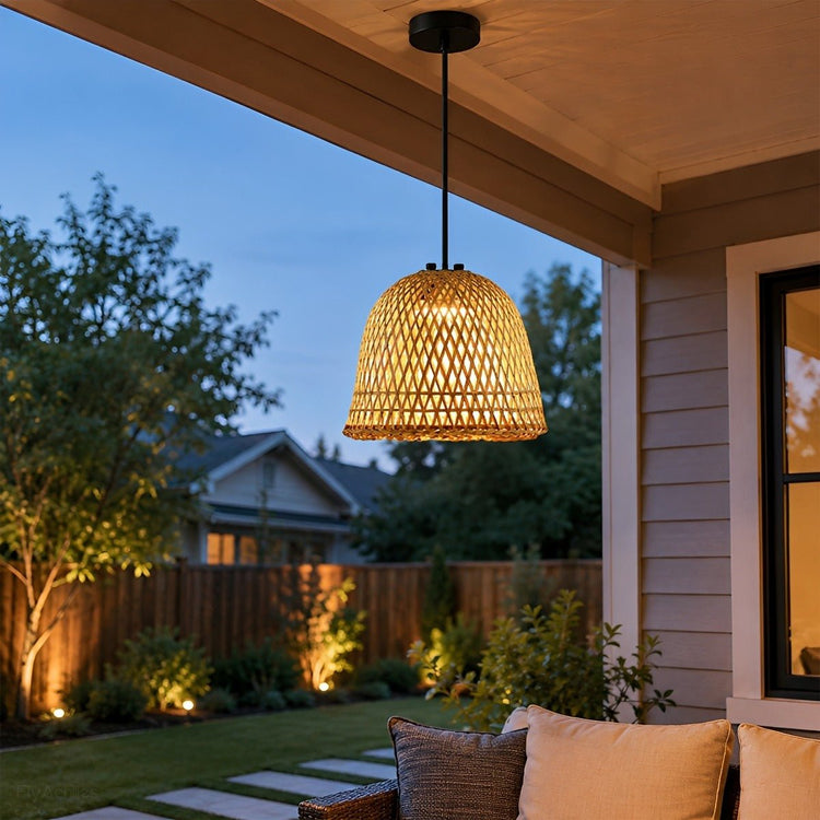 Waterproof Coastal Dome Rattan LED Outdoor Pendant Light - Flyachilles