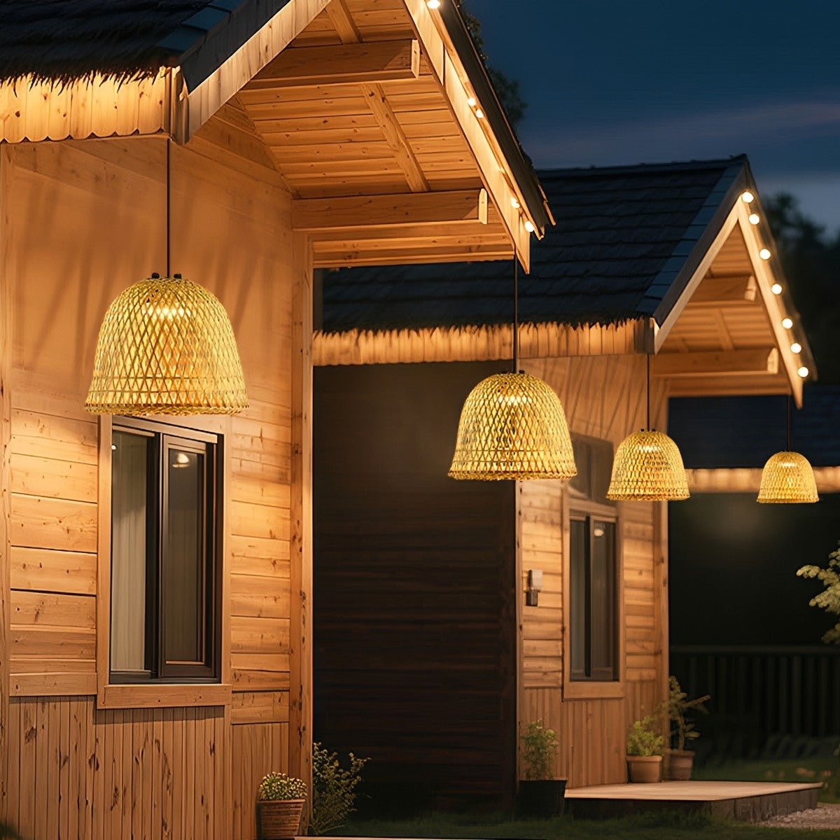 Waterproof Coastal Dome Rattan LED Outdoor Pendant Light - Flyachilles