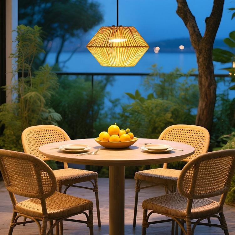 Waterproof Coastal Geometric Rattan LED Outdoor Pendant Light - Flyachilles