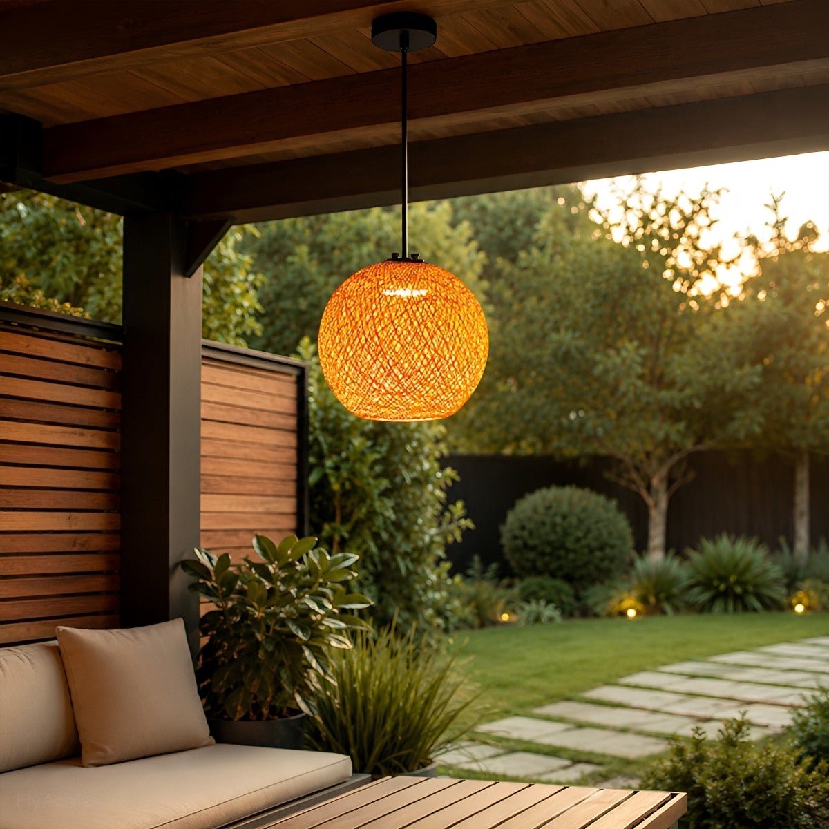 Waterproof Coastal Globe Woven Rope LED Outdoor Pendant Light - Flyachilles