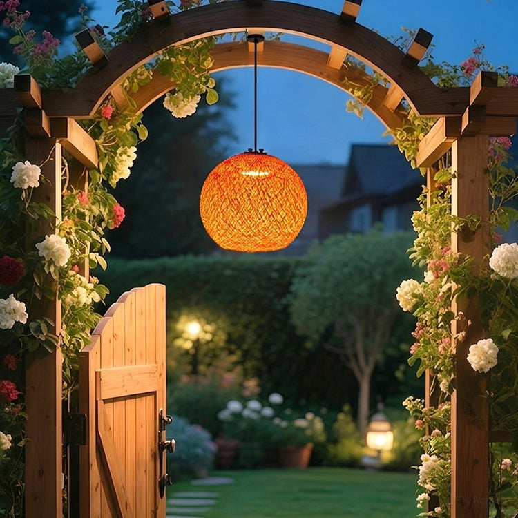 Waterproof Coastal Globe Woven Rope LED Outdoor Pendant Light - Flyachilles