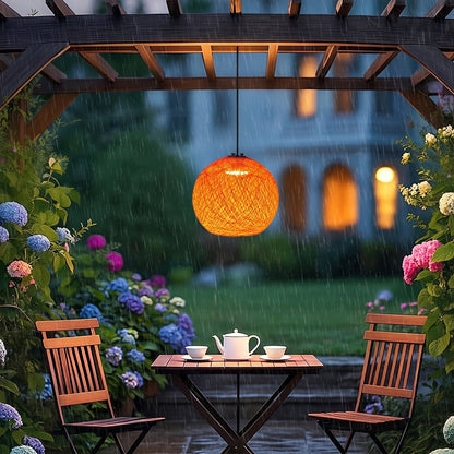 Waterproof Coastal Globe Woven Rope LED Outdoor Pendant Light - Flyachilles