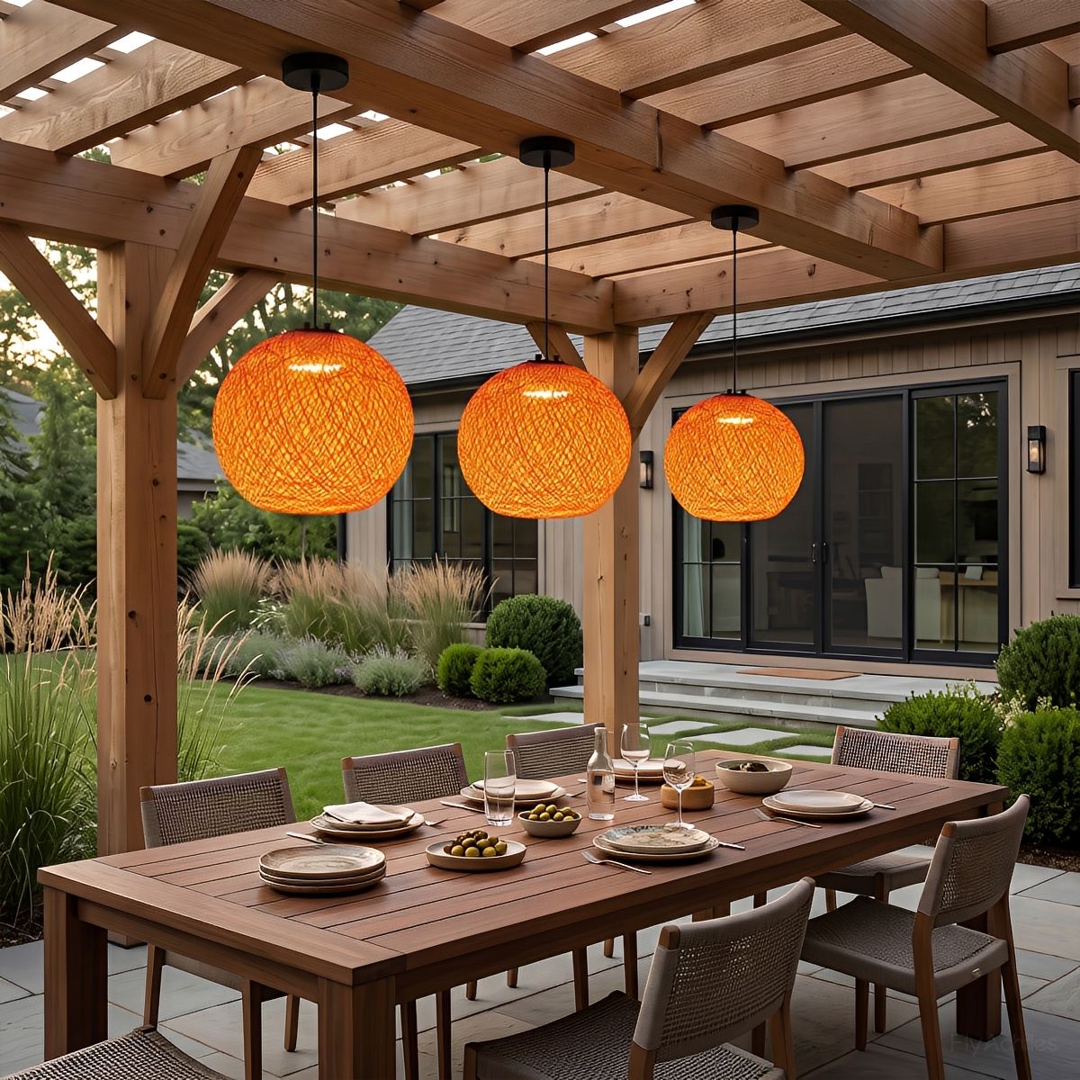 Waterproof Coastal Globe Woven Rope LED Outdoor Pendant Light - Flyachilles