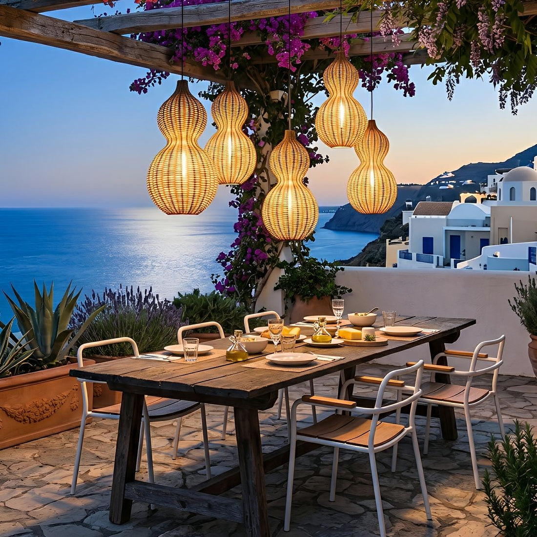 Waterproof Coastal Gourd Handwoven Rattan Outdoor Pendant Lights - Flyachilles