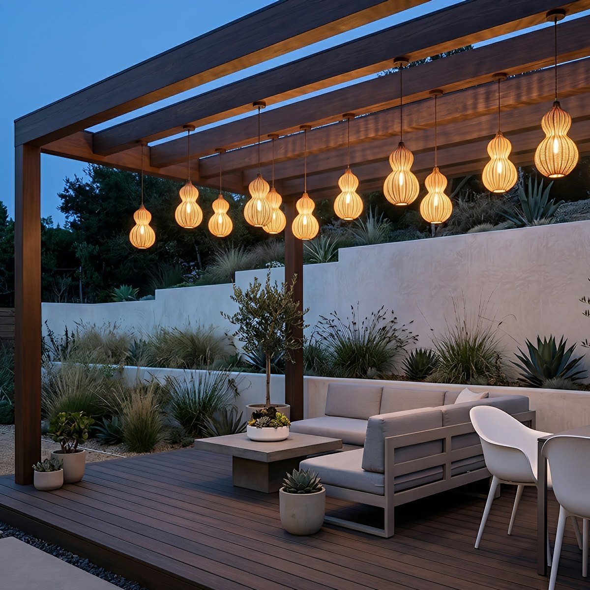 Waterproof Coastal Gourd Handwoven Rattan Outdoor Pendant Lights - Flyachilles