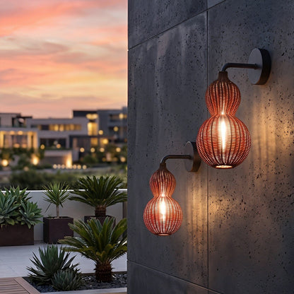 Waterproof Coastal Gourd Handwoven Rattan Outdoor Wall Lights - Flyachilles