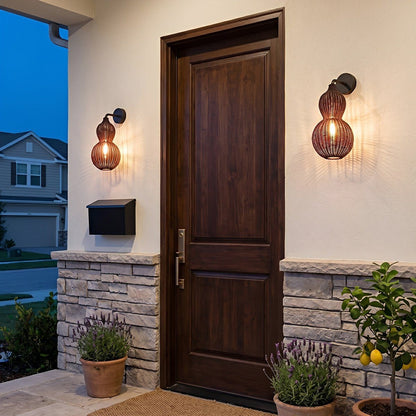 Waterproof Coastal Gourd Handwoven Rattan Outdoor Wall Lights - Flyachilles