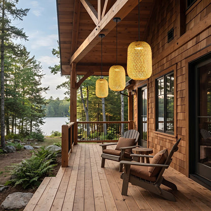 Waterproof Coastal Rounded Cylinder Rattan LED Outdoor Pendant Light - Flyachilles