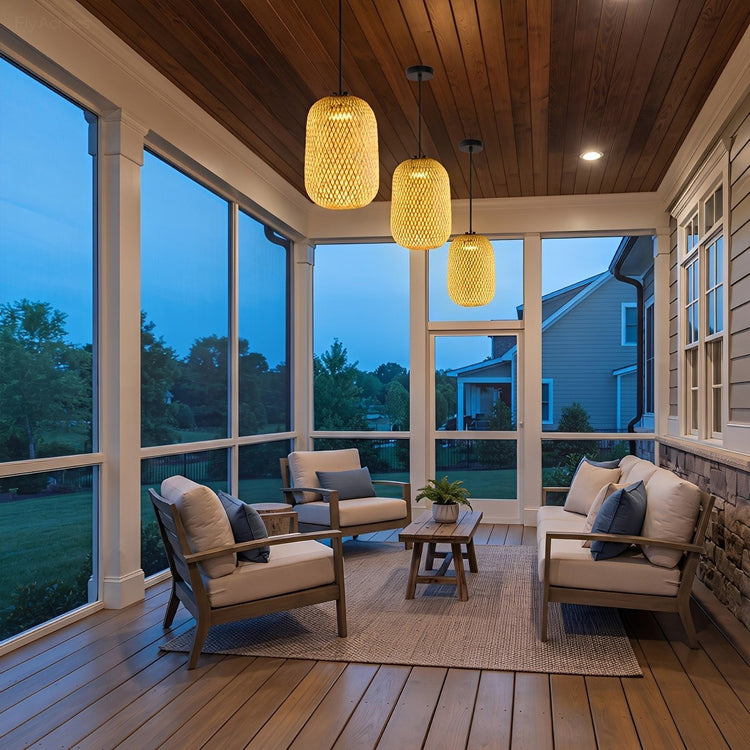 Waterproof Coastal Rounded Cylinder Rattan LED Outdoor Pendant Light - Flyachilles