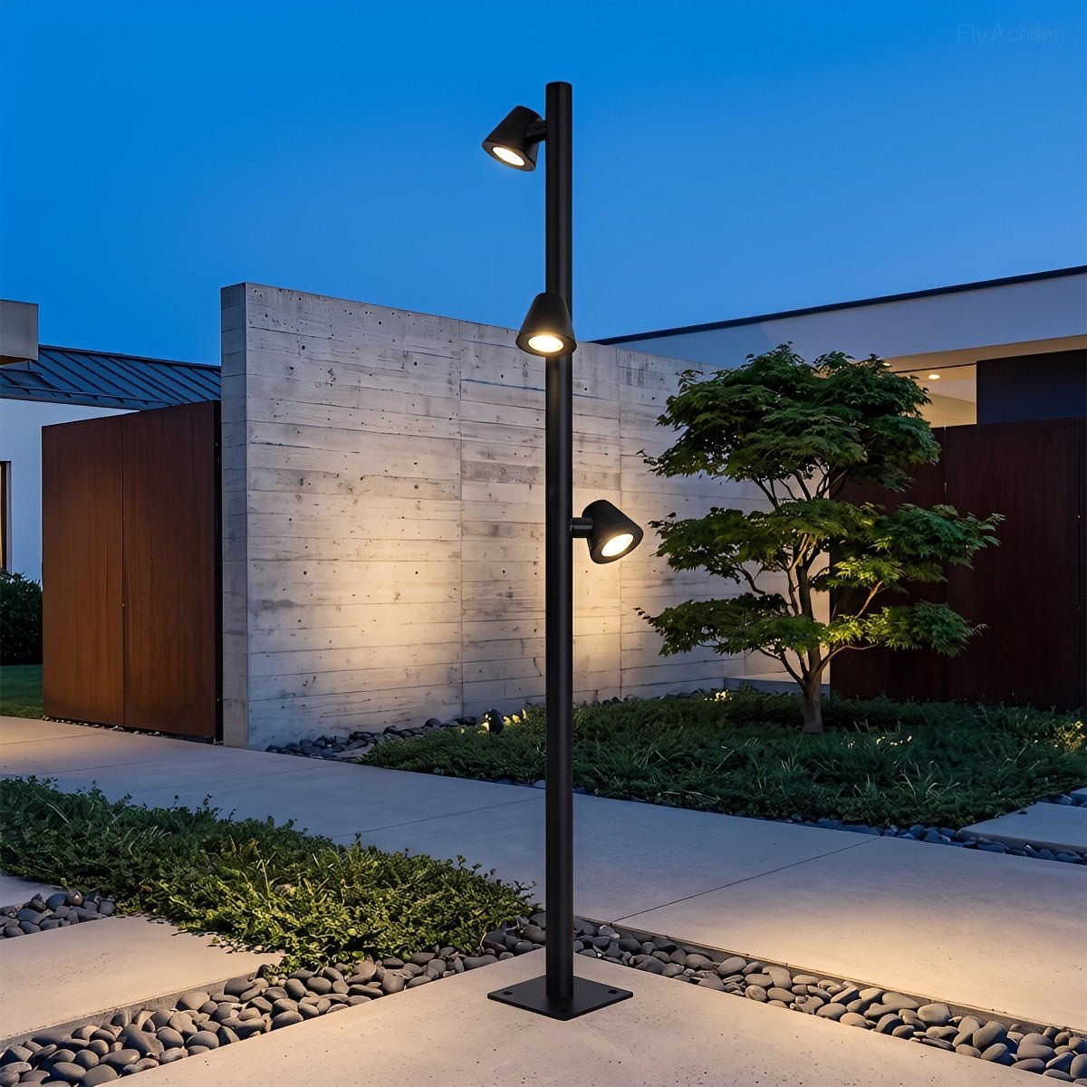 Waterproof Flash Black Modern Column Outdoor Street Pole Lights - Flyachilles