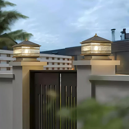 Waterproof Glass Copper Vintage Outdoor Fence Post Lights Pillar Light Column Lamp - Flyachilles