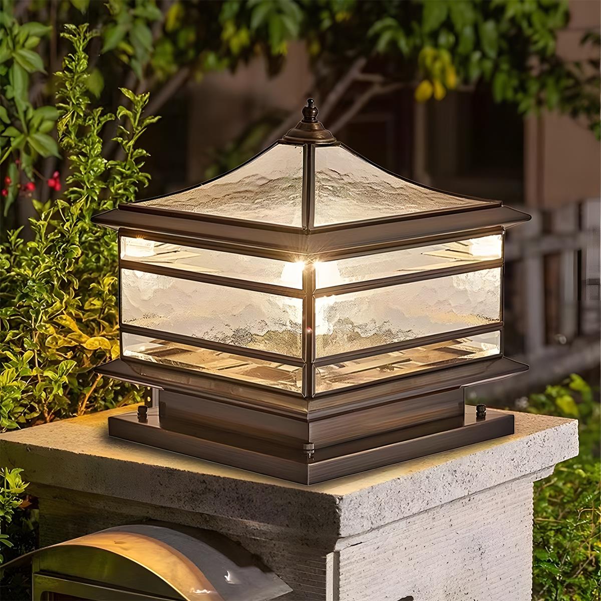 Waterproof Glass Copper Vintage Outdoor Fence Post Lights Pillar Light Column Lamp - Flyachilles