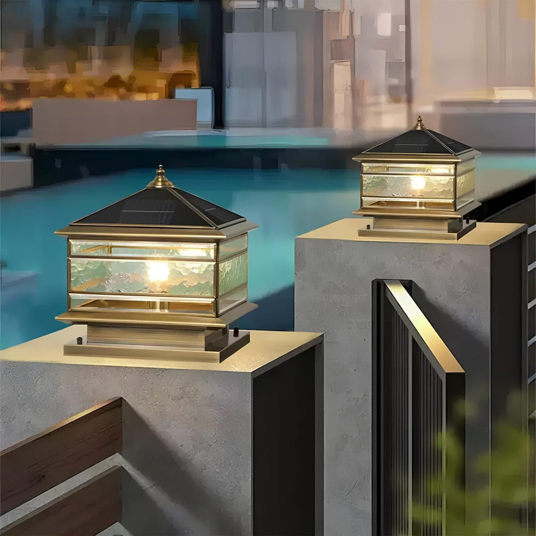 Waterproof Glass Copper Vintage Outdoor Fence Post Lights Pillar Light Column Lamp - Flyachilles