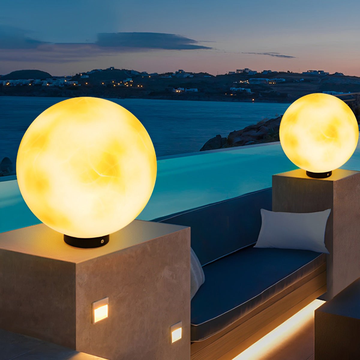 Waterproof LED Round Ball Moon Modern Solar Post Caps Lights - Flyachilles