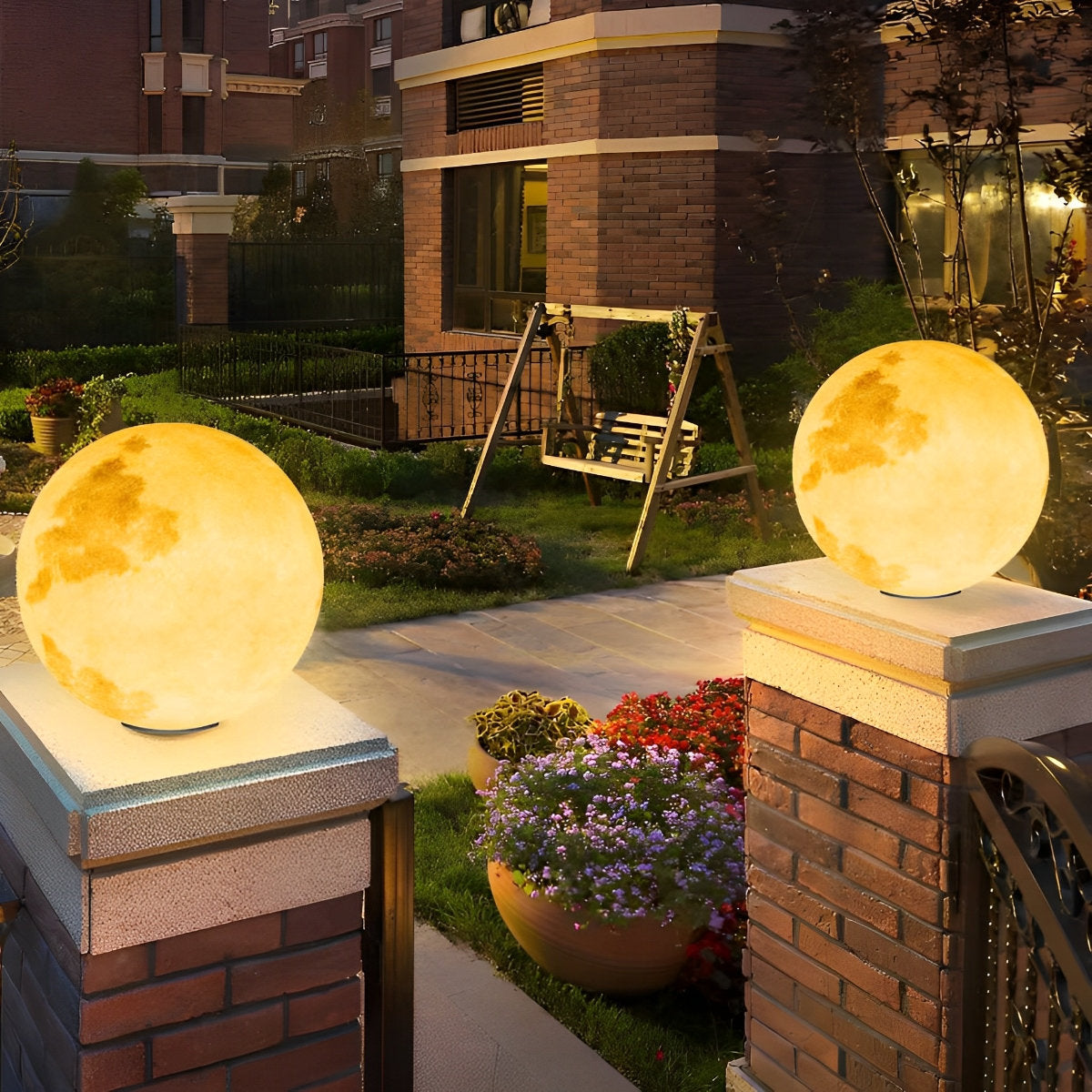 Waterproof LED Round Ball Moon Modern Solar Post Caps Lights with Remote - Flyachilles