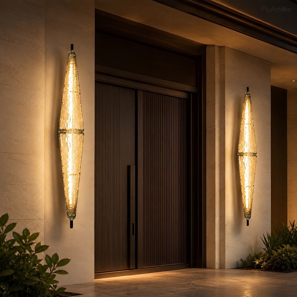 Waterproof Luxury Diamond Leaf Textured Glass Outdoor Wall Light - Flyachilles