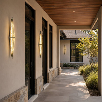 Waterproof Luxury Diamond Leaf Textured Glass Outdoor Wall Light - Flyachilles