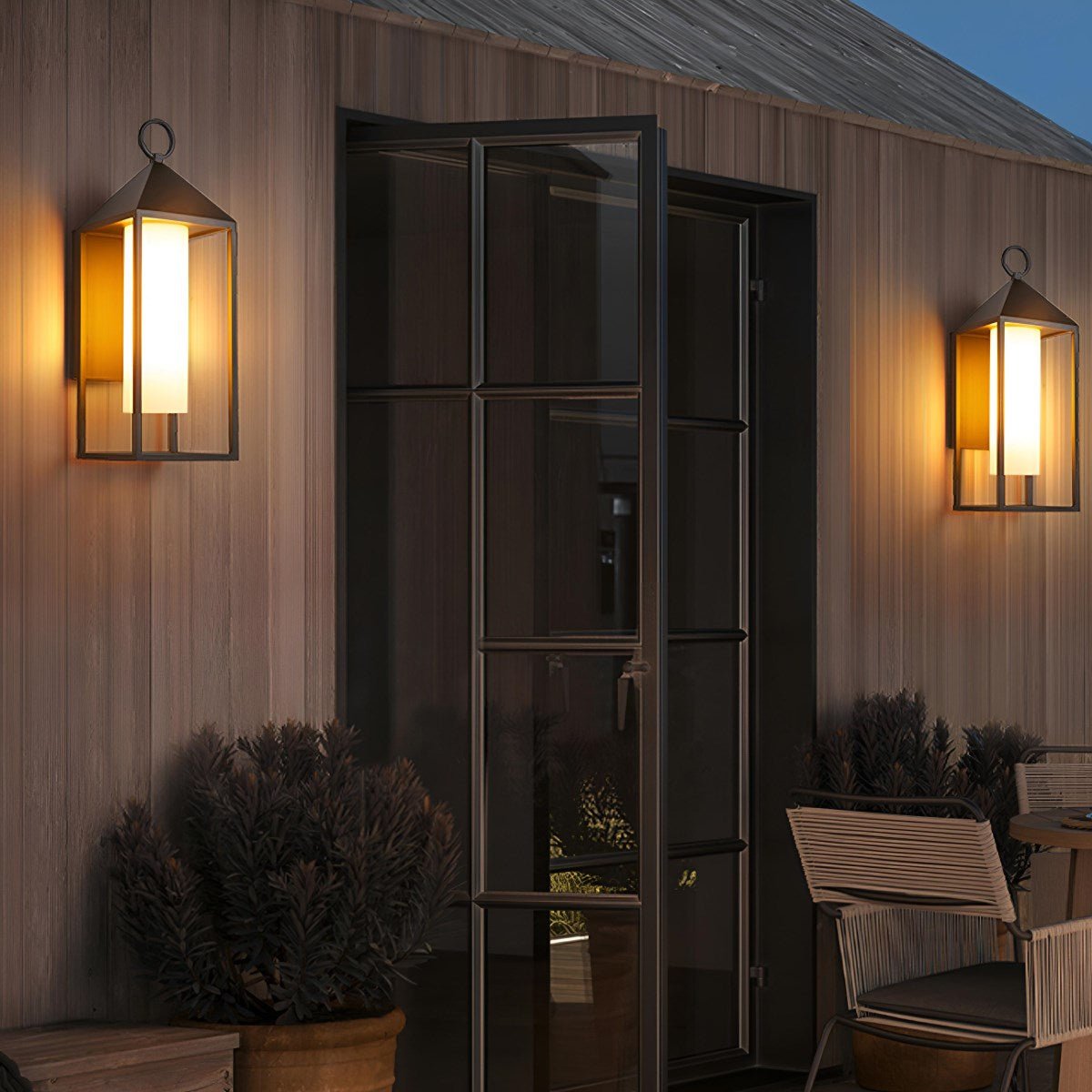 Waterproof Modern Rustic Rectangular Lantern Outdoor LED Porch Wall Lights - Flyachilles