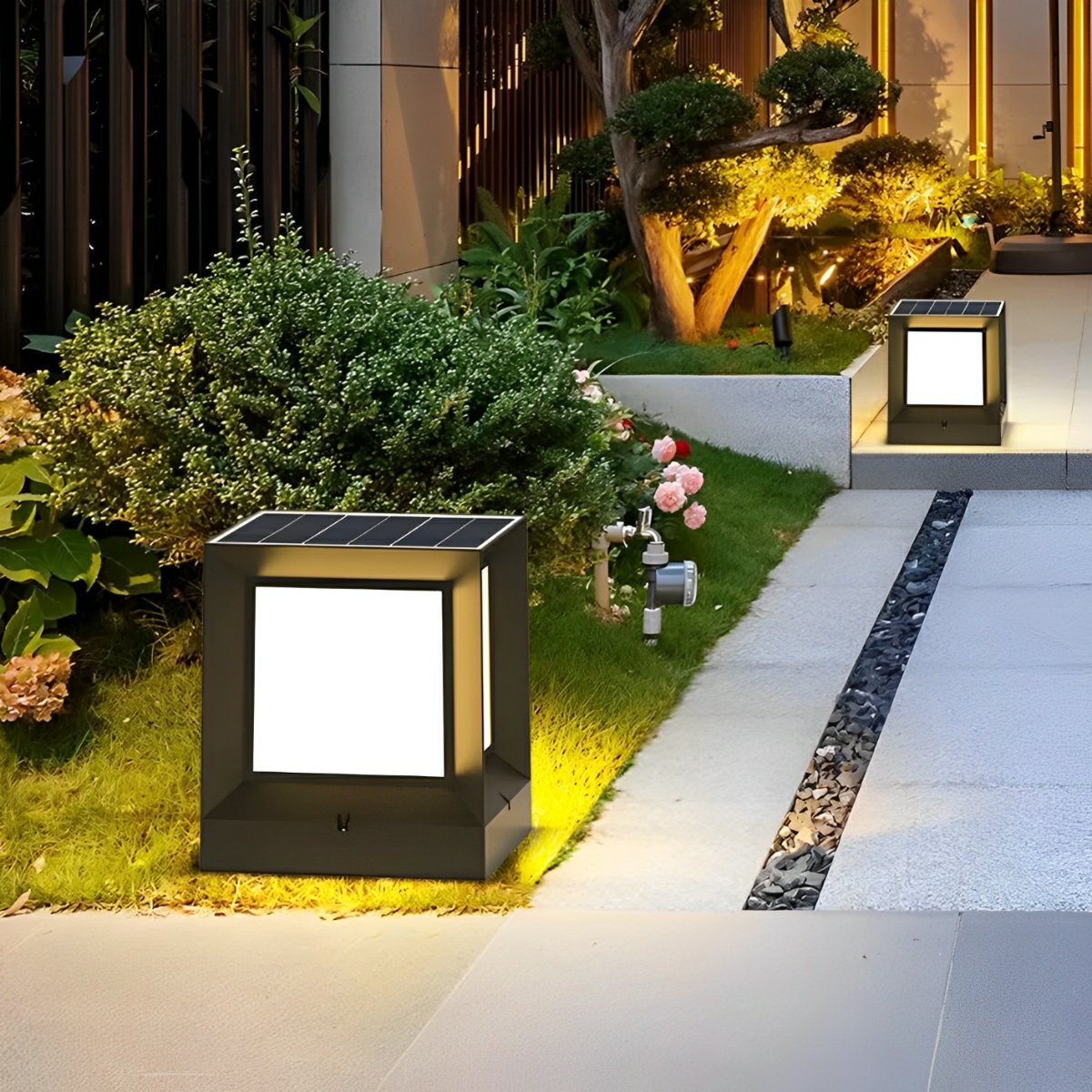 Waterproof Modern Square Solar LED Outdoor Post Lights - Flyachilles