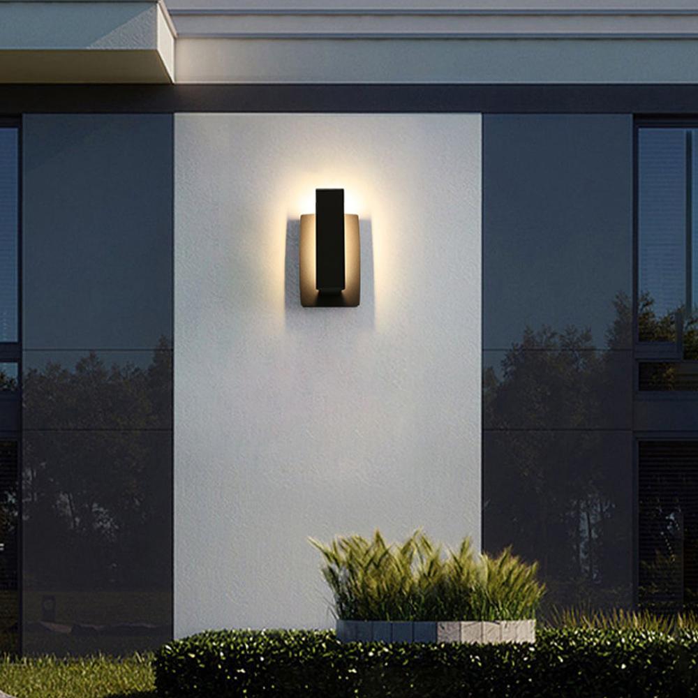 Modern Minimalist Waterproof Rectangle Black LED Outdoor Wall
