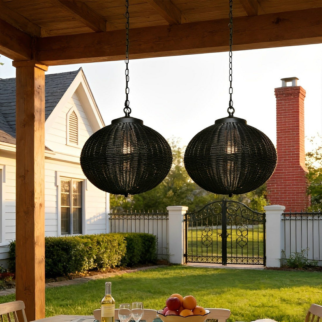 Waterproof Round Rattan Outdoor Lanterns Pendant Lights - Flyachilles