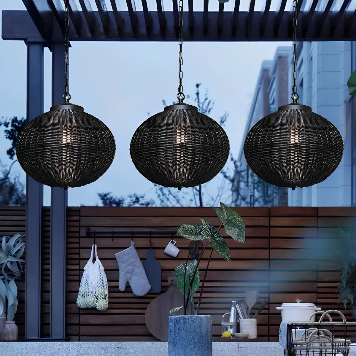 Waterproof Round Rattan Outdoor Lanterns Pendant Lights - Flyachilles