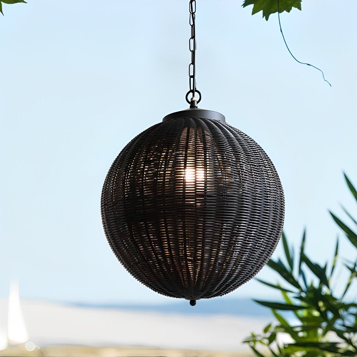 Waterproof Retro Round Oval Black Rattan Outdoor Pendant Lights Outdoor ...