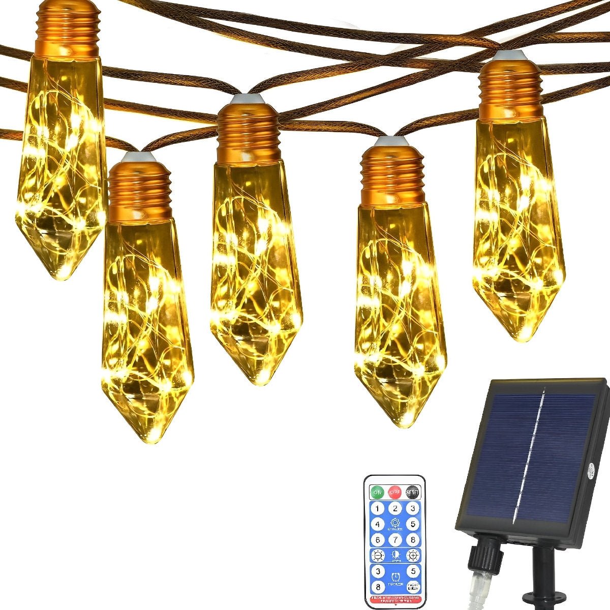 Waterproof Solar 31 ft 20 LED Hemp Rope String Lights with Remote - Flyachilles