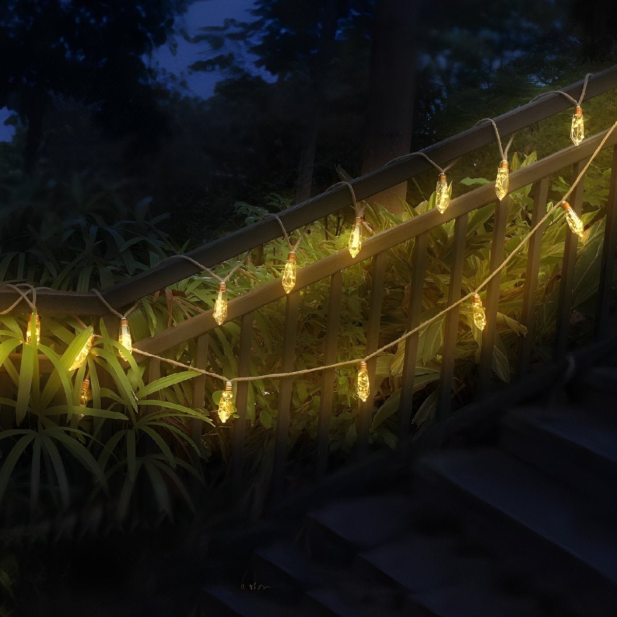 Waterproof Solar 31 ft 20 LED Hemp Rope String Lights with Remote - Flyachilles