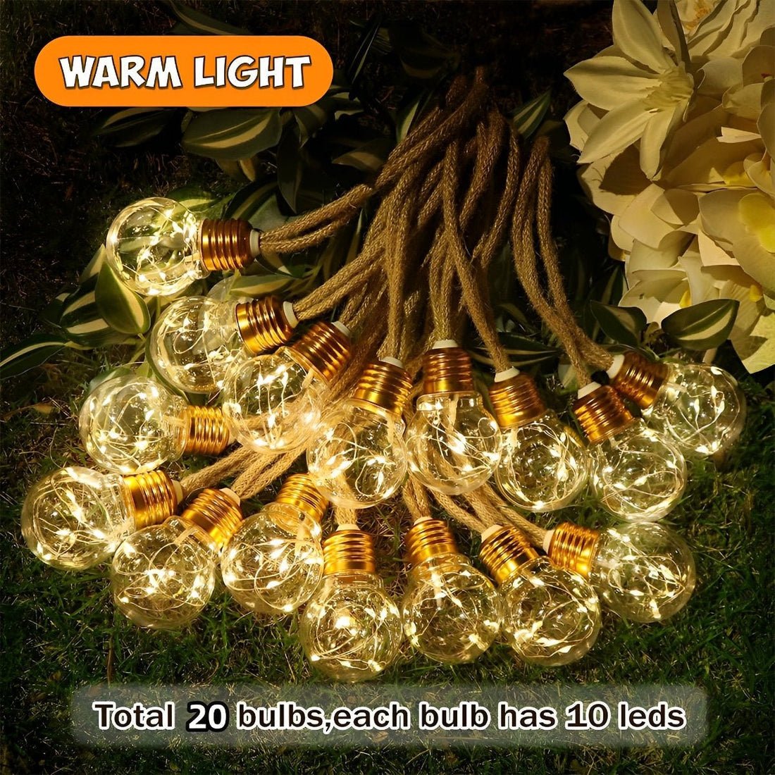 Waterproof Solar 31ft 20 LED Outdoor String Lights - Flyachilles