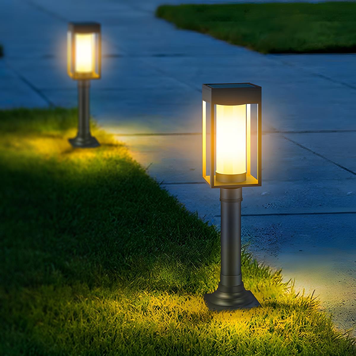 Waterproof Solar Rectangular Outdoor Lawn Landscape Light Cube Post ...