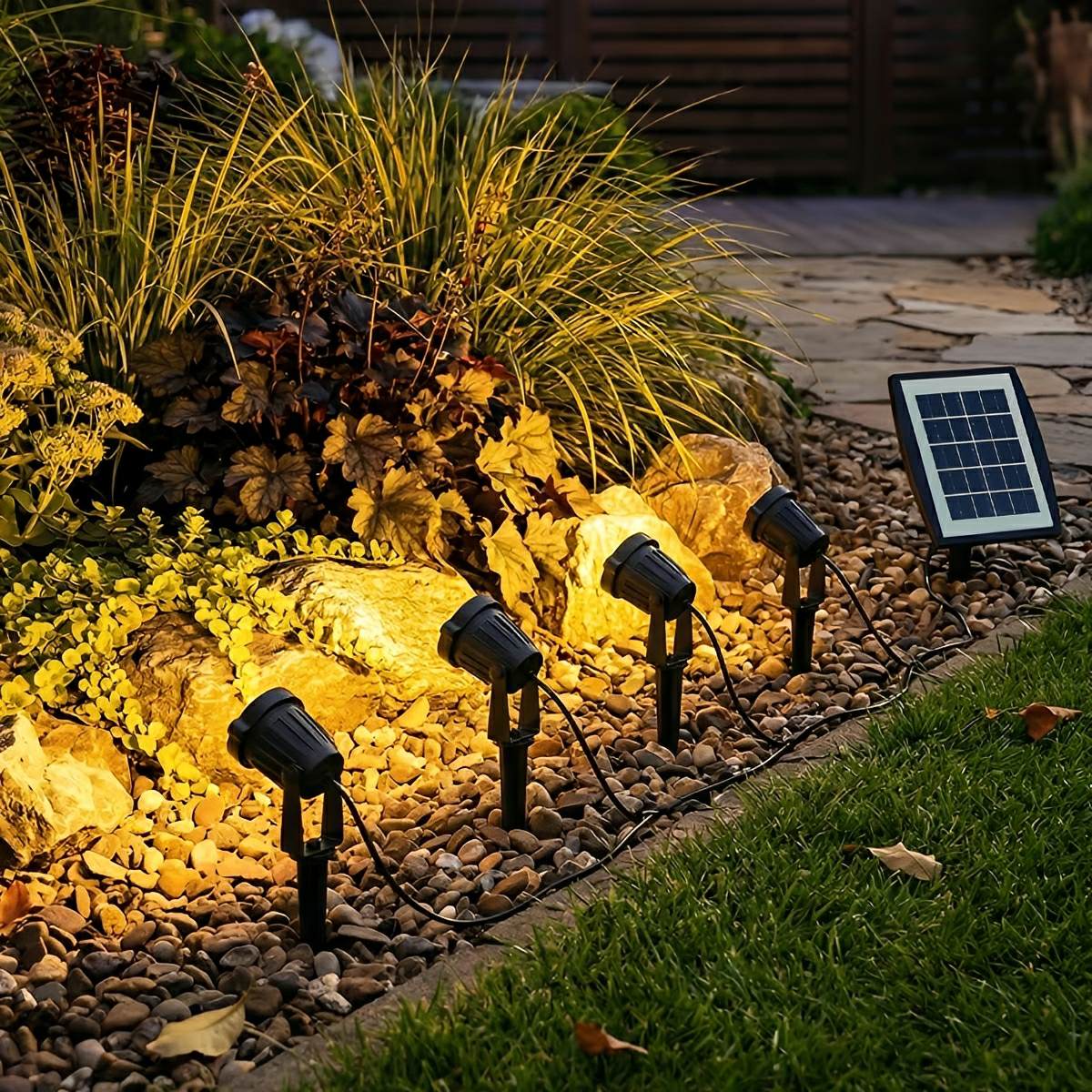Waterproof Solar LED Spot Light Landscape Lighting Tree Spotlight Insert Ground For Garden Patio 4-Light / Warm White / Single