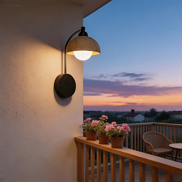 Waterproof Vintage Coastal Travertine Dome LED Outdoor Wall Light - Flyachilles