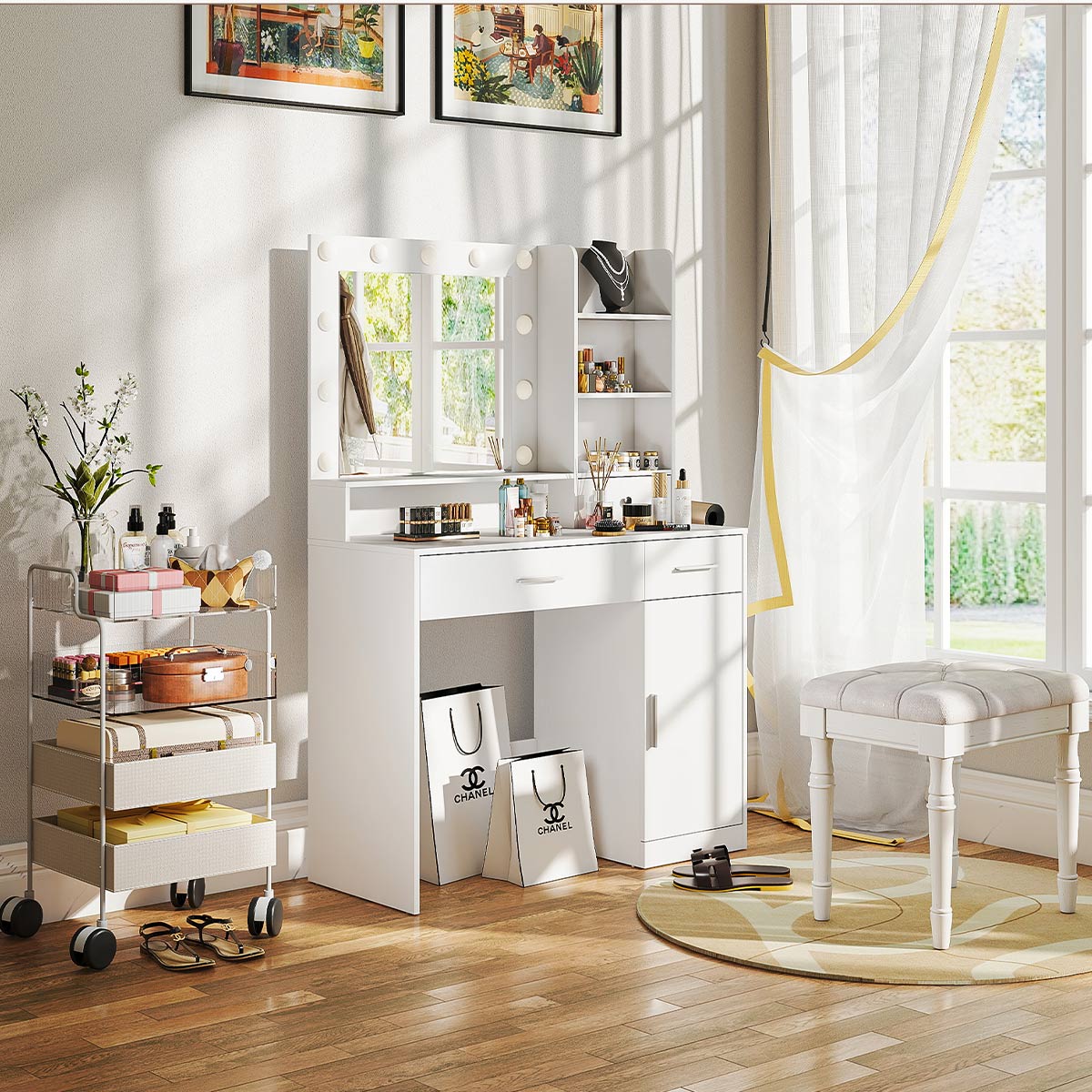 white dressing table Makeup Vanity with LED Mirror & Drawers 2-Cabinets / Single Disney Lilo & Stitch Color:Radiant Sunset group_Shirts_olah etc.【 Multi