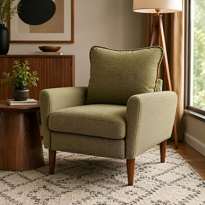 Wide Reading Chair – Cushioned Seat, Wood Legs, Modern - Flyachilles