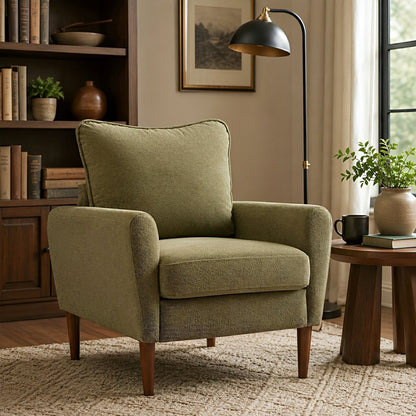 Wide Reading Chair – Cushioned Seat, Wood Legs, Modern - Flyachilles