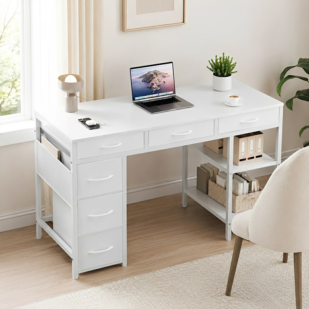 Wood Desk Office With Drawers - Flyachilles